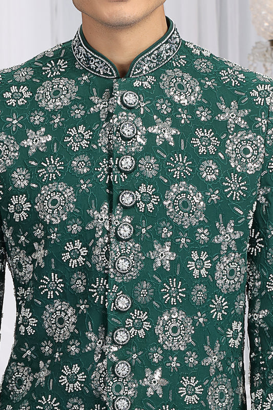 Green Art Silk Indian Sherwani (NMK-8647) - Nihal Fashions