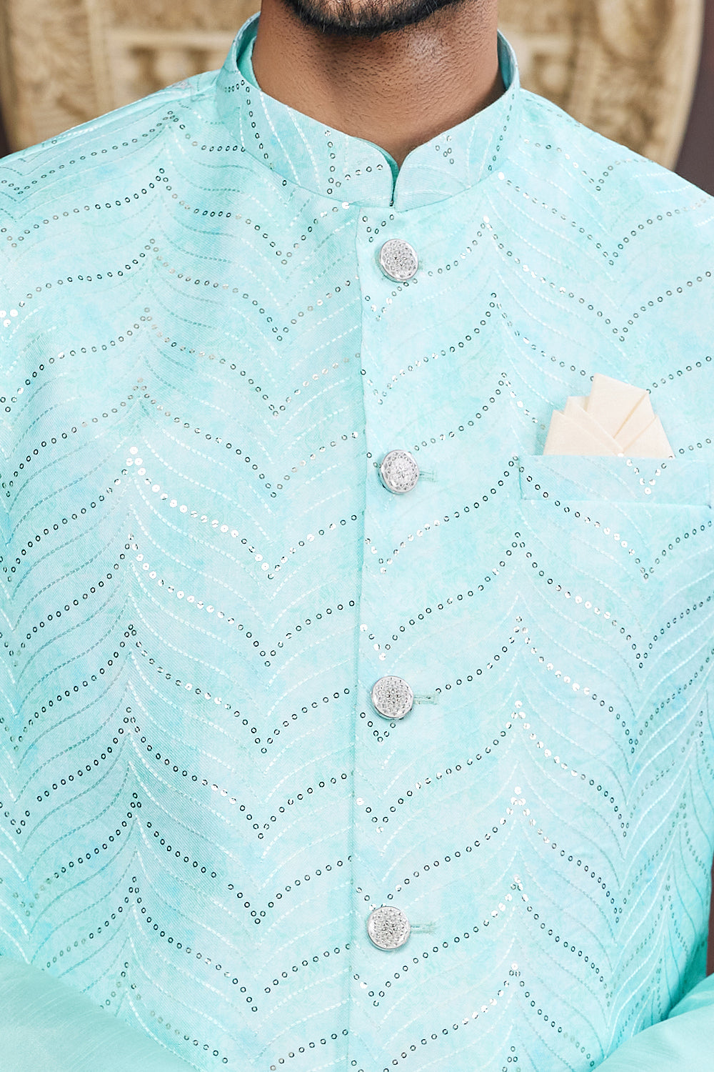 Green Art Silk Mens Nehru Jacket (NMK-7955) - Nihal Fashions