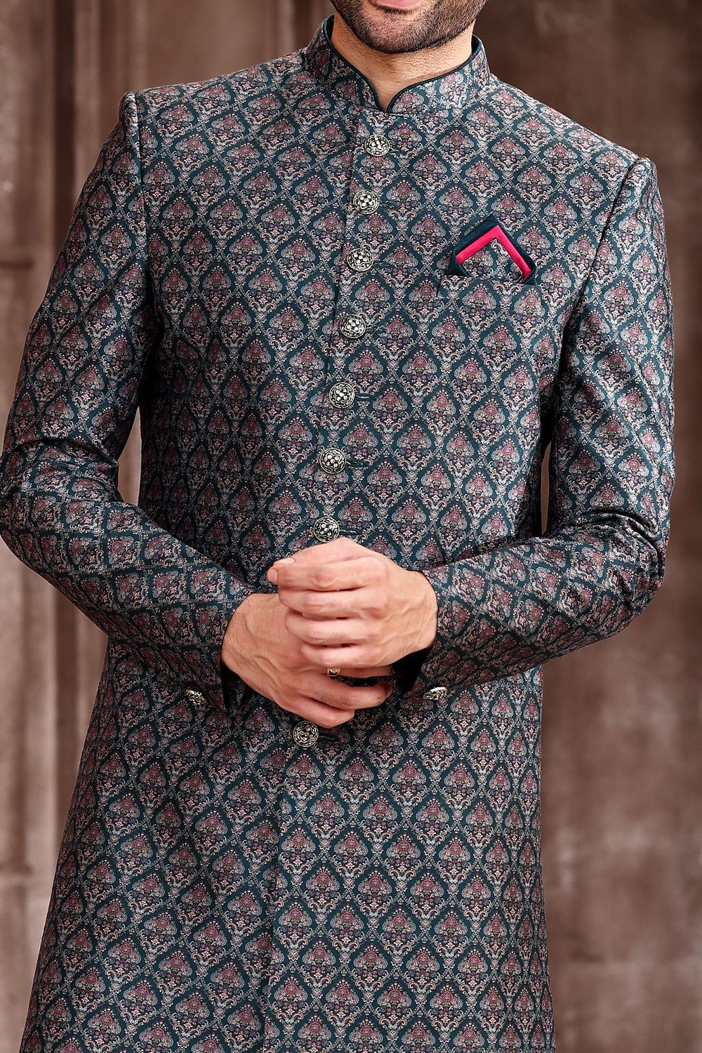 Green Art Silk Mens Sherwani (NMK-6876) - Nihal Fashions