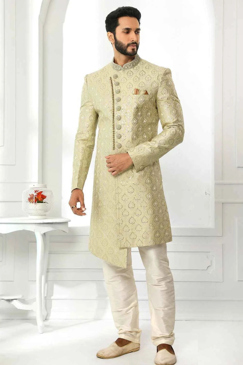 Green Art Silk Sherwani (NMK-6267)