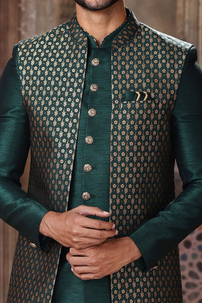 Green Banarasi Jaquard Art Silk Indo Western (NMK-6848) - Nihal Fashions