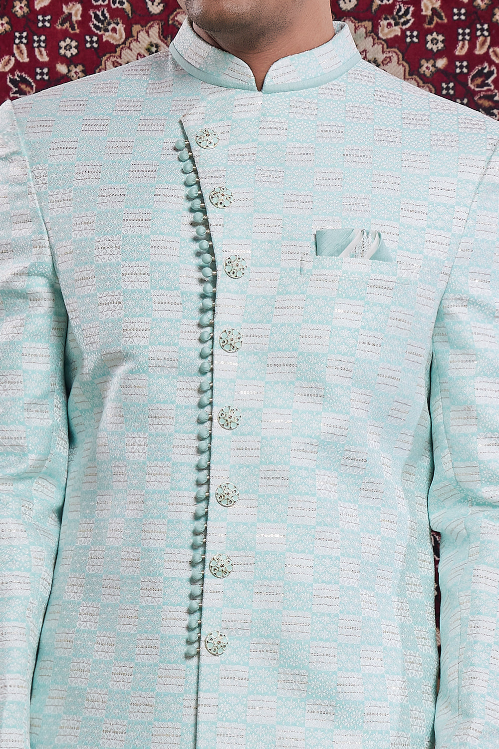 Green Banarasi Jaquard Indo Western (NMK-8560) - Nihal Fashions