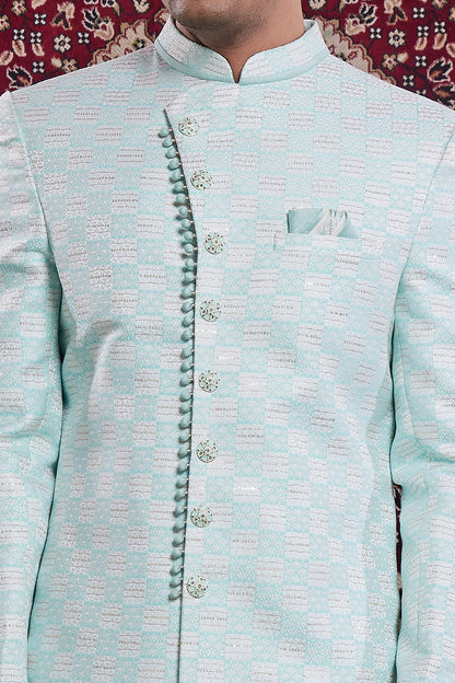 Green Banarasi Jaquard Indo Western (NMK-8560) - Nihal Fashions