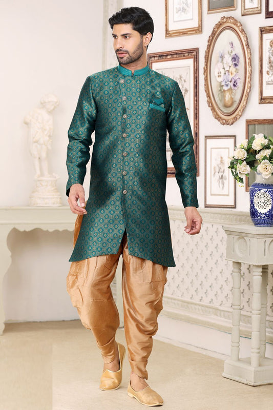 Green Banarasi JaquardMens Indo Western (NMK-6900) - Nihal Fashions