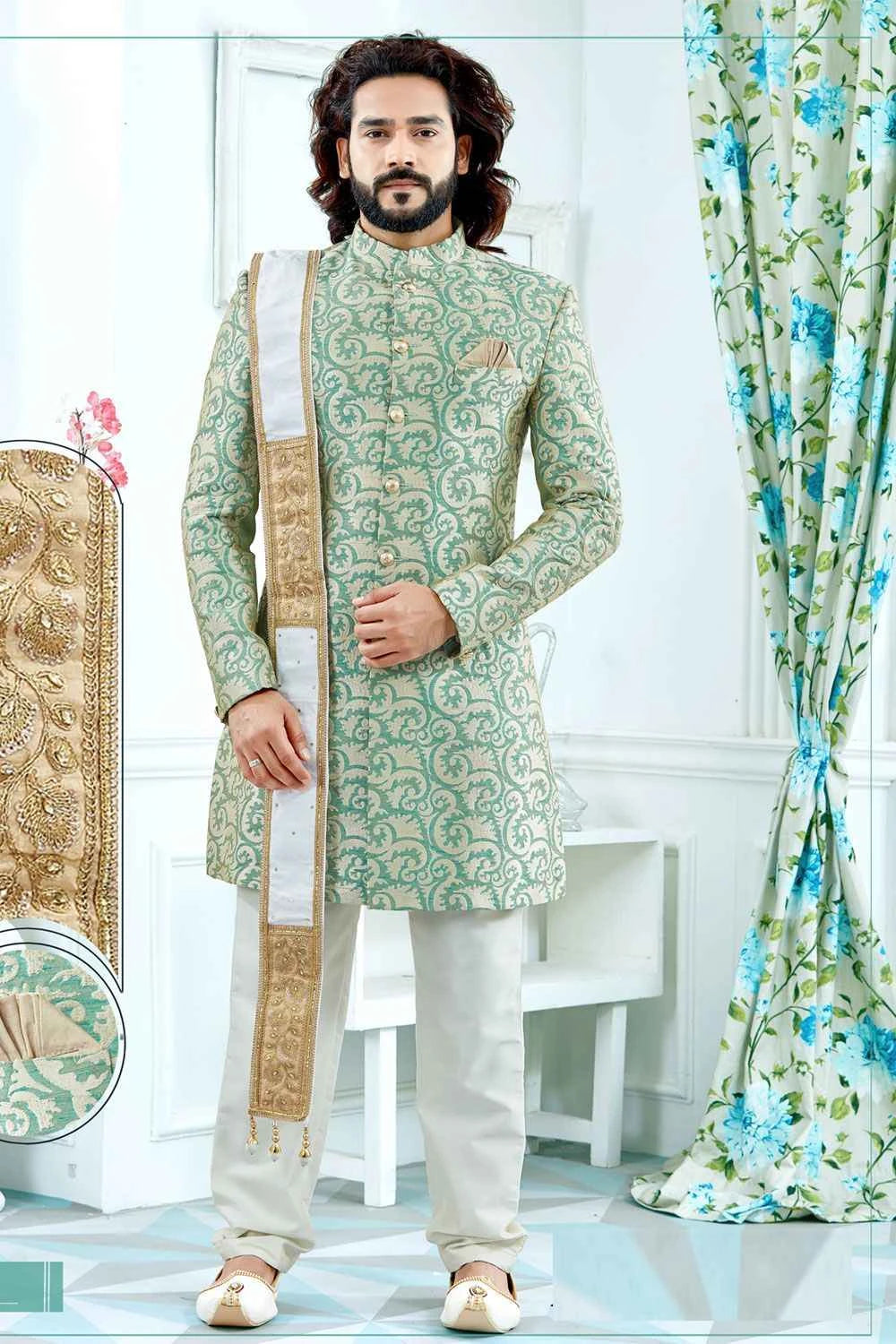 Green Banglori Silk Sherwani (NMK-4122)