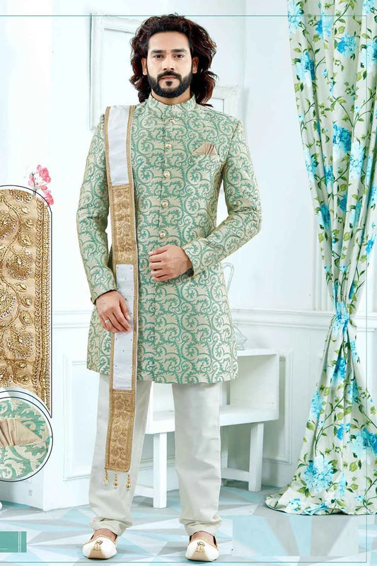 Green Banglori Silk Sherwani (NMK-4122)