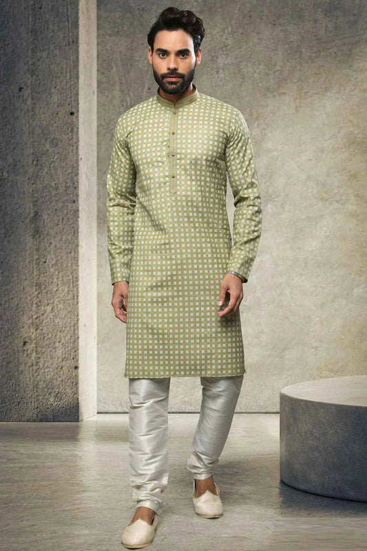 Green Cotton Casual Kurta Pajama (NMK-6153)