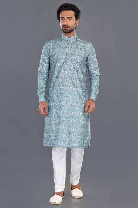 Green Cotton Casual Kurta Pajama (NMK-8143) - Nihal Fashions