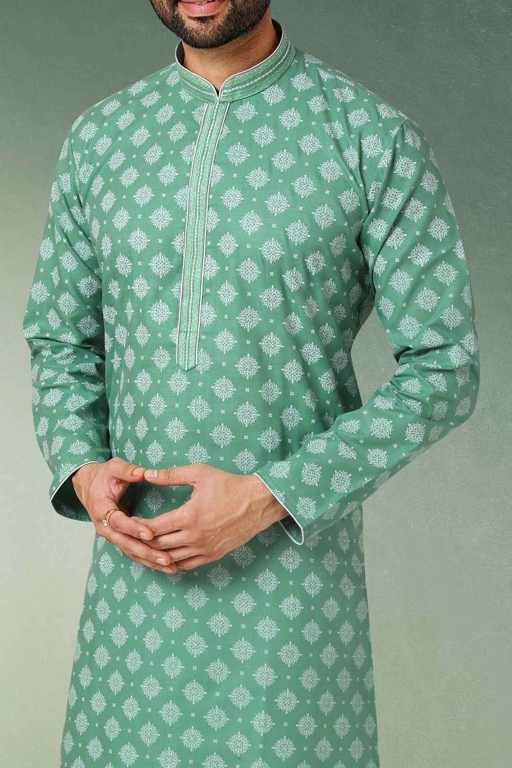 Green Cotton Kurta Pajama (NMK-5754)