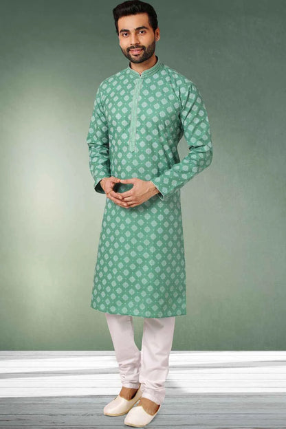 Green Cotton Kurta Pajama (NMK-5754)
