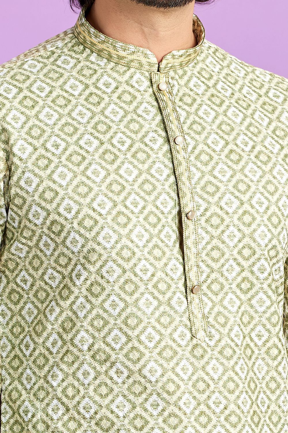 Green Cotton Kurta Pajama (NMK-7555) - Nihal Fashions