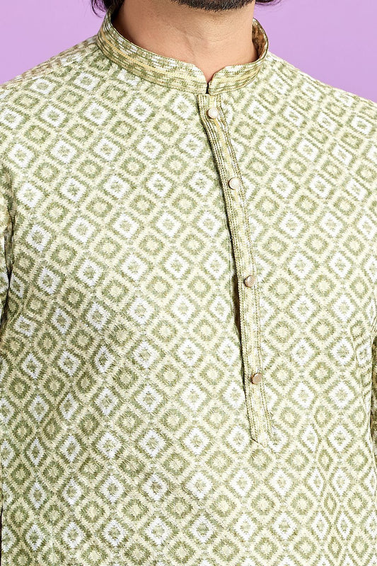 Green Cotton Kurta Pajama (NMK-7555) - Nihal Fashions