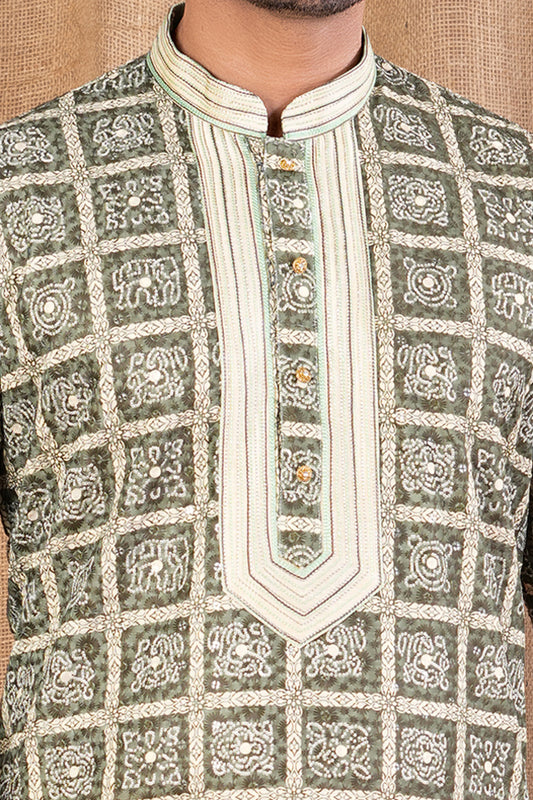 Green Cotton Kurta Pajama (NMK-8523) - Nihal Fashions