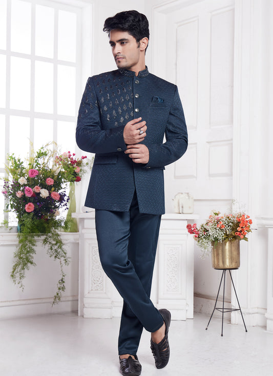 Green Imported Jaquard Silk Jodhpuri (NMK-8344) - Nihal Fashions
