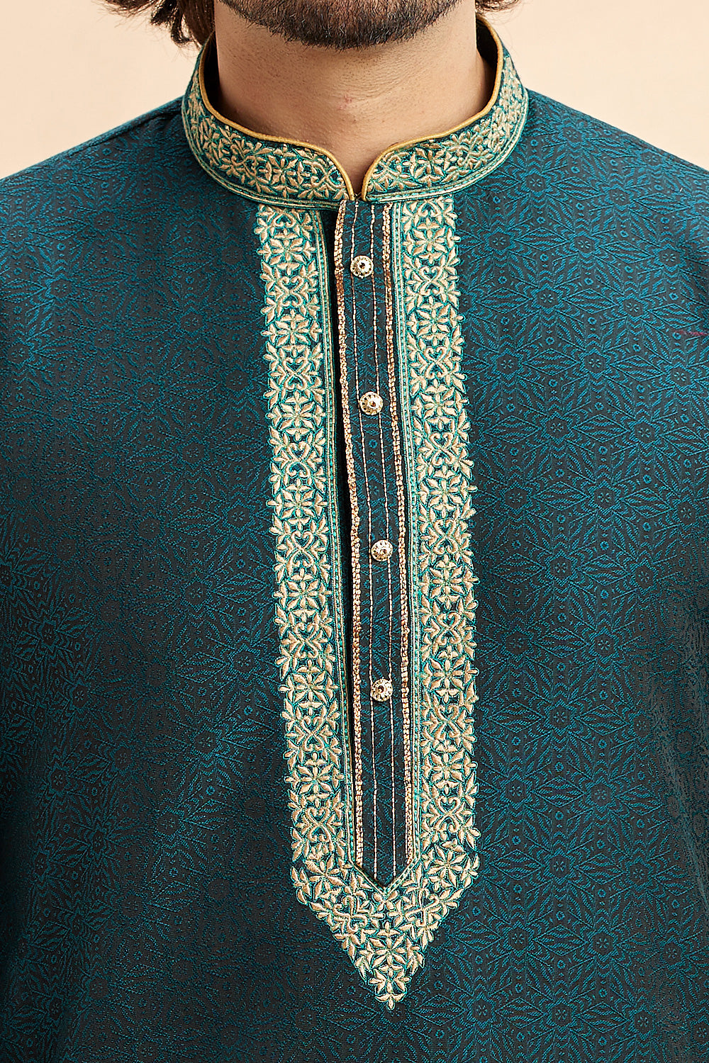 Green Jaquard Art Silk Kurta Pajama (NMK-7916) - Nihal Fashions