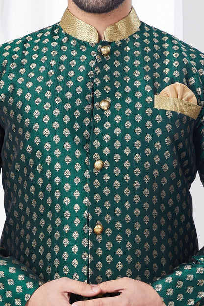 Green Jaquard Indo Western (NMK-7839) - Nihal Fashions