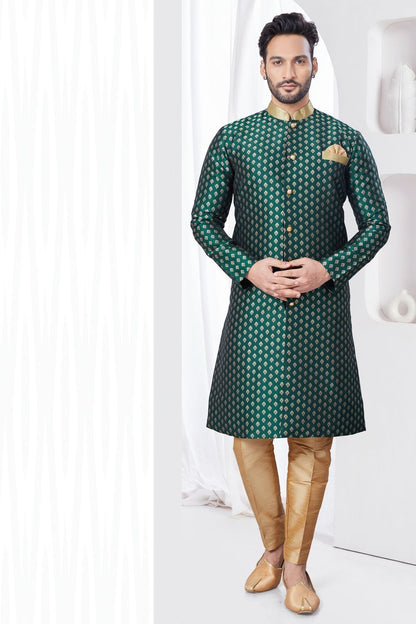 Green Jaquard Indo Western (NMK-7839) - Nihal Fashions
