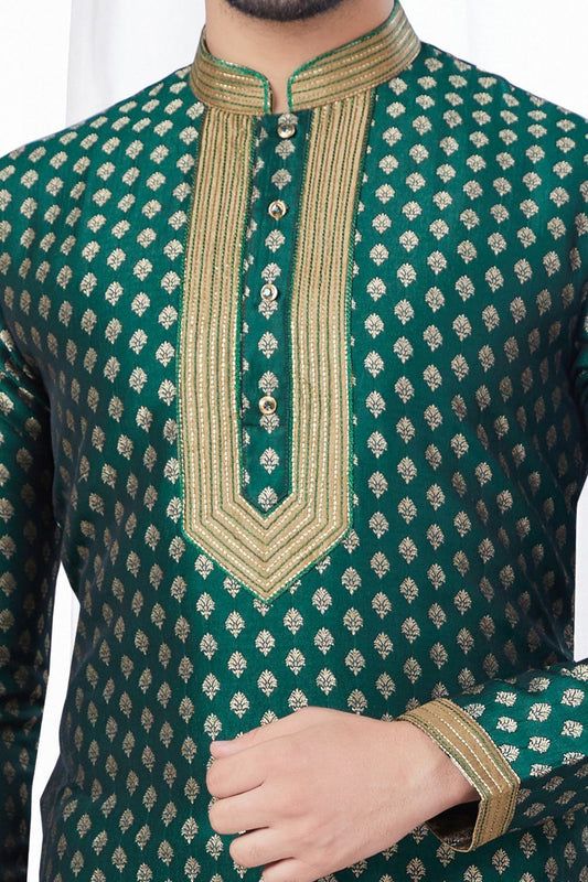 Green Jaquard Kurta Pajama (NMK-7806) - Nihal Fashions