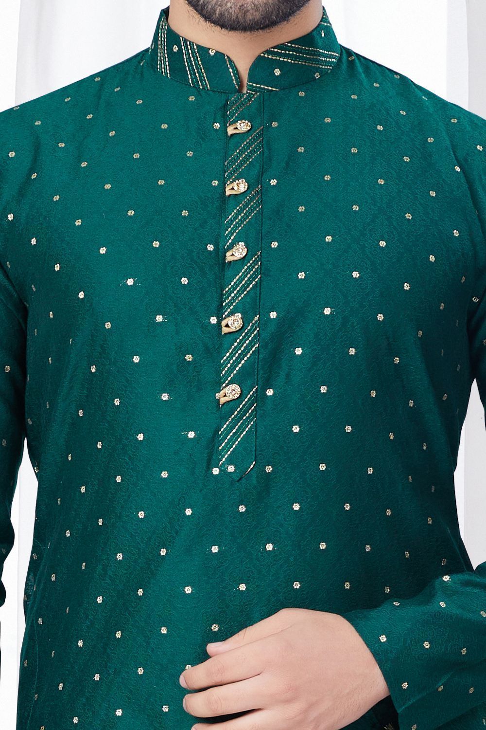 Green Jaquard Mens Kurta Pajama (NMK-7809) - Nihal Fashions