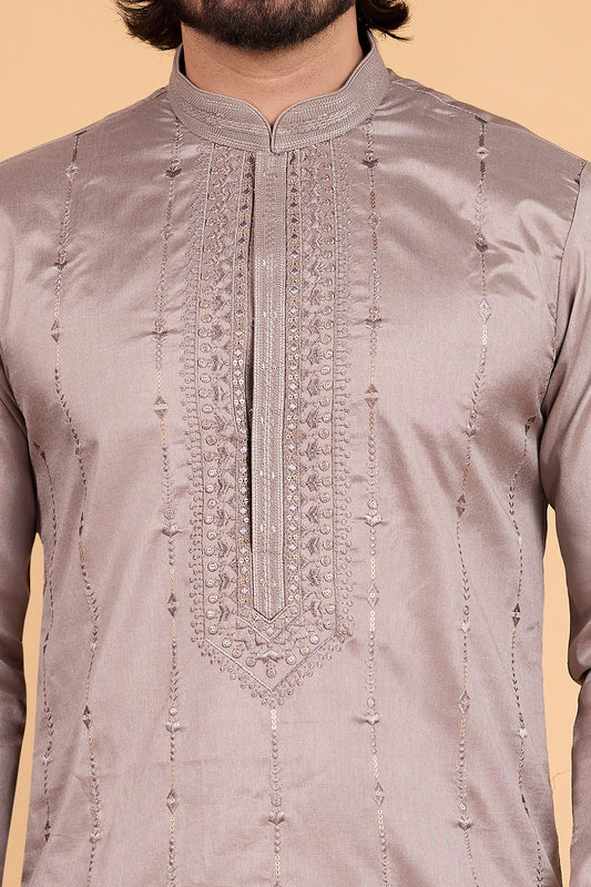 Grey Art Banarasi Silk Mens Kurta Pajama (NMK-8706) - Nihal Fashions
