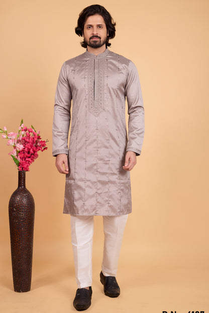 Grey Art Banarasi Silk Mens Kurta Pajama (NMK-8706) - Nihal Fashions
