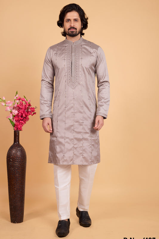 Grey Art Banarasi Silk Mens Kurta Pajama (NMK-8706) - Nihal Fashions