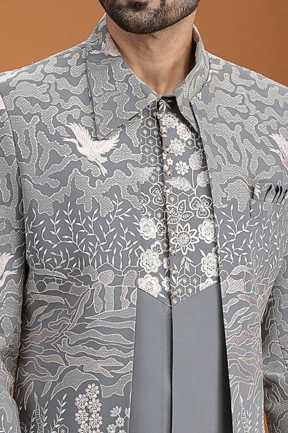Grey Art Silk 3 piece Indo Western (NMK-8635) - Nihal Fashions