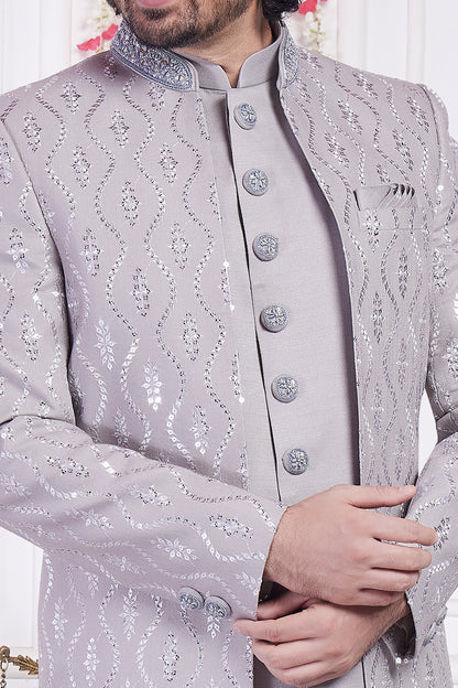 Grey Art Silk 3 piece Jacket Set (NMK-8394) - Nihal Fashions