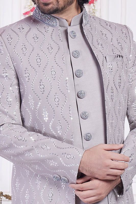 Grey Art Silk 3 piece Jacket Set (NMK-8394) - Nihal Fashions