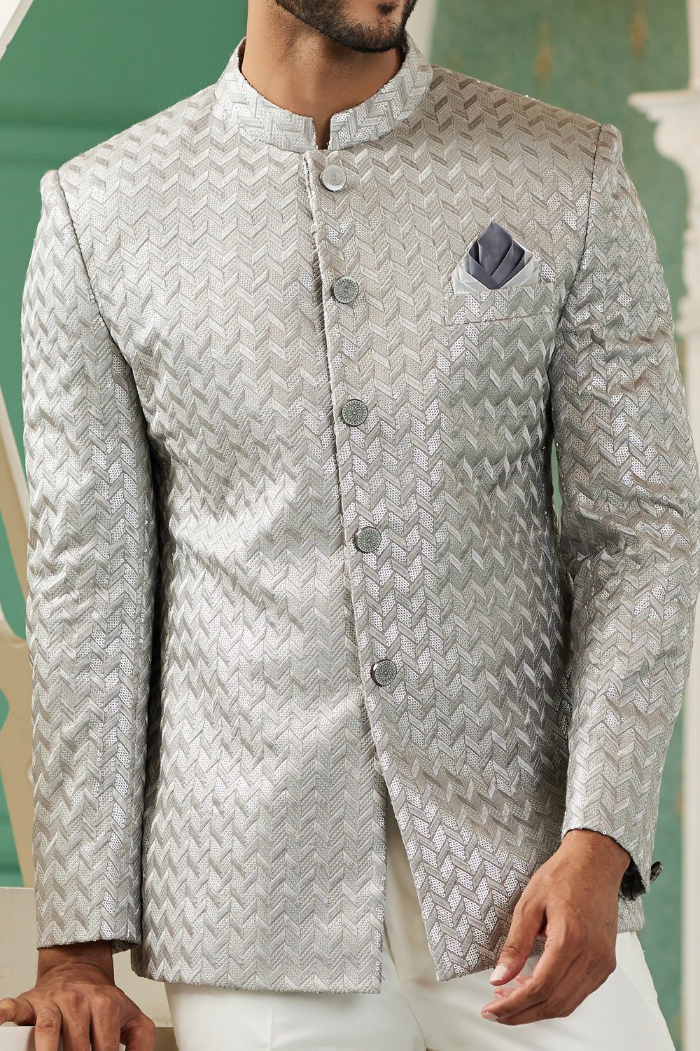 Grey Art Silk Embroidered Indo Western (NMK-7134) - Nihal Fashions