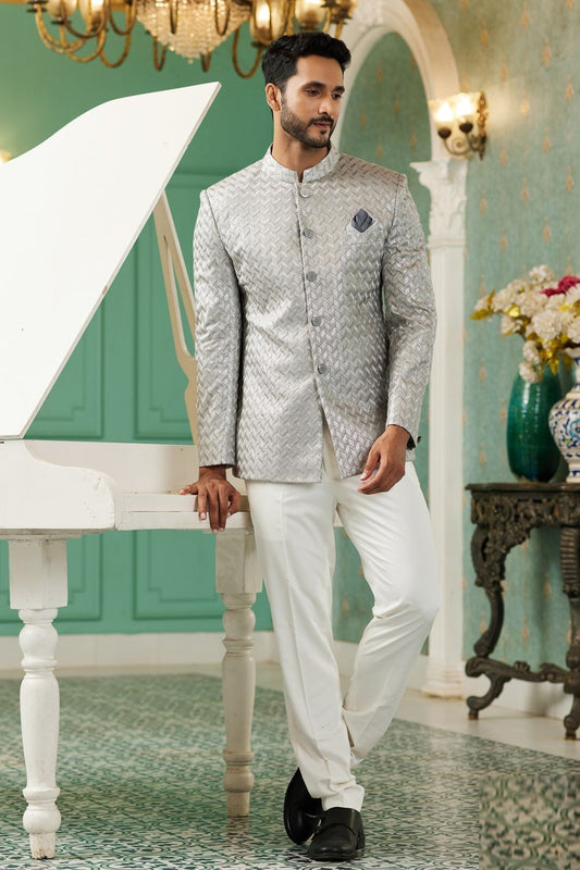 Grey Art Silk Embroidered Indo Western (NMK-7134) - Nihal Fashions