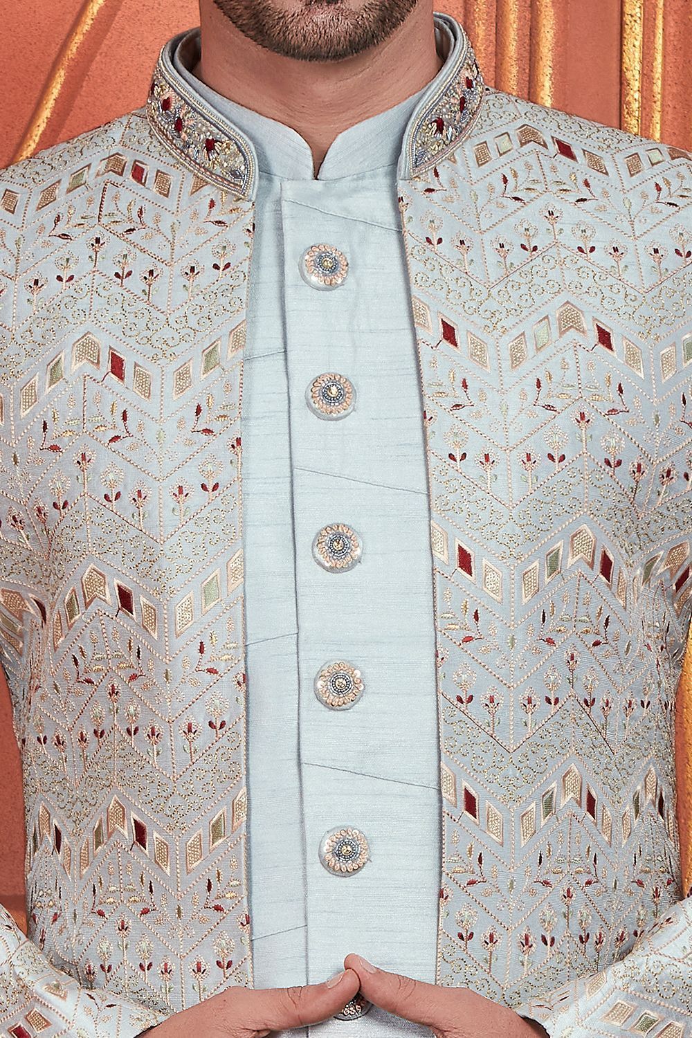 Grey Art Silk Indo Western for Men (NMK-7686) - Nihal Fashions