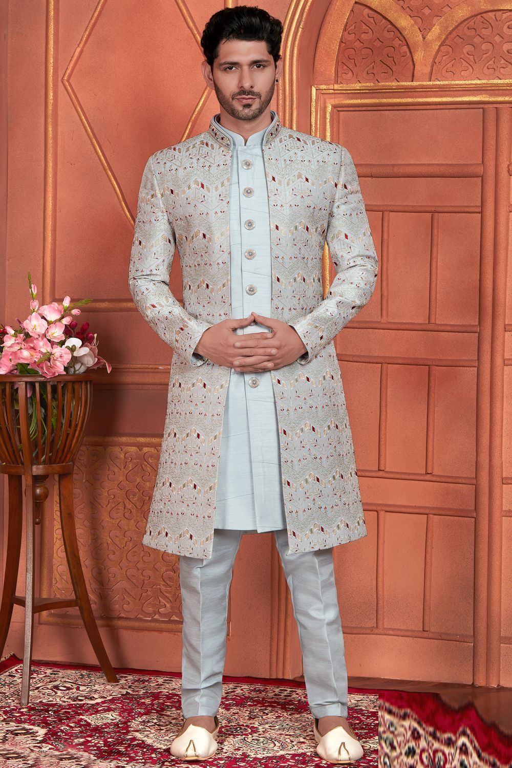 Grey Art Silk Indo Western for Men (NMK-7686) - Nihal Fashions