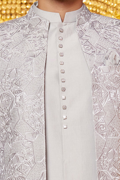 Grey Art Silk Indo Western for Men (NMK-8252) - Nihal Fashions
