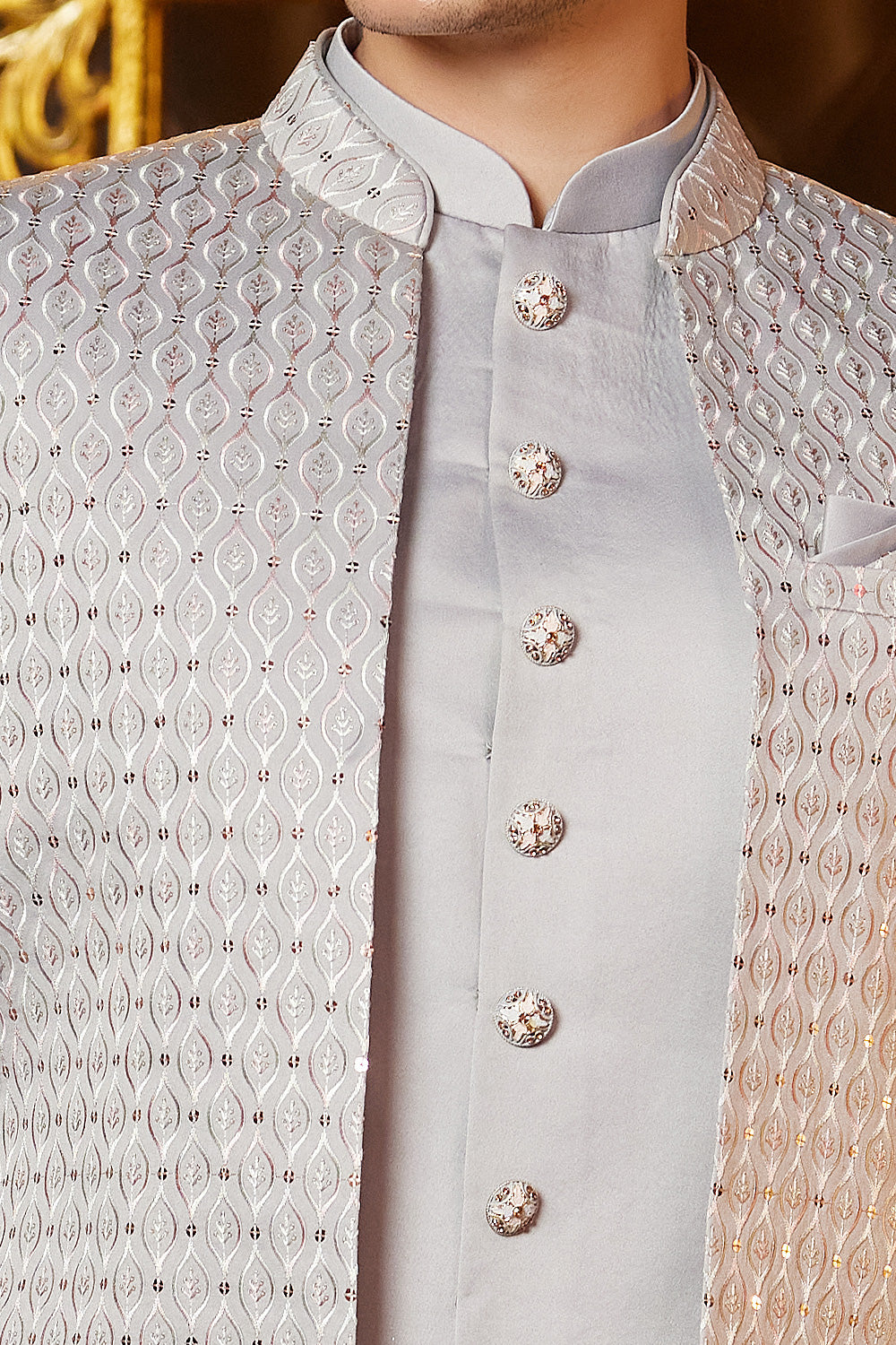 Grey Art Silk Indo Western for Men (NMK-8256) - Nihal Fashions