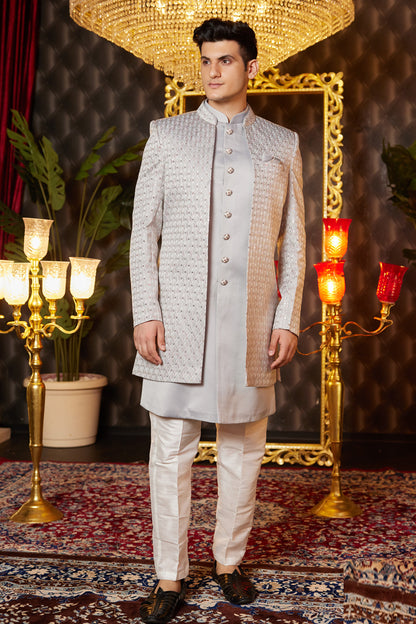 Grey Art Silk Indo Western for Men (NMK-8256) - Nihal Fashions