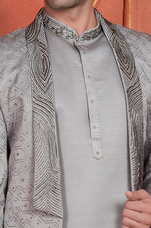 Grey Art Silk Indo Western (NMK-7677) - Nihal Fashions