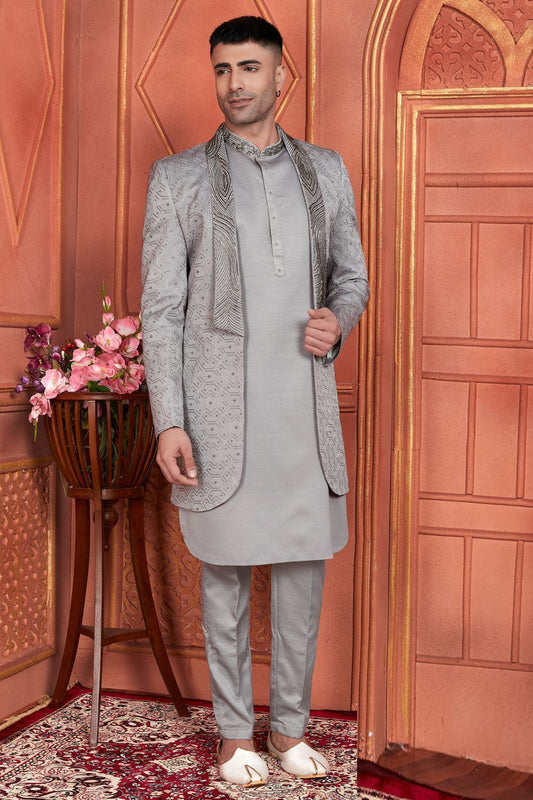 Grey Art Silk Indo Western (NMK-7677) - Nihal Fashions