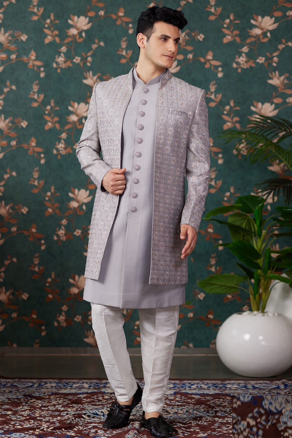 Grey Art Silk Indo Western (NMK-8247) - Nihal Fashions