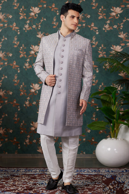 Grey Art Silk Indo Western (NMK-8247) - Nihal Fashions