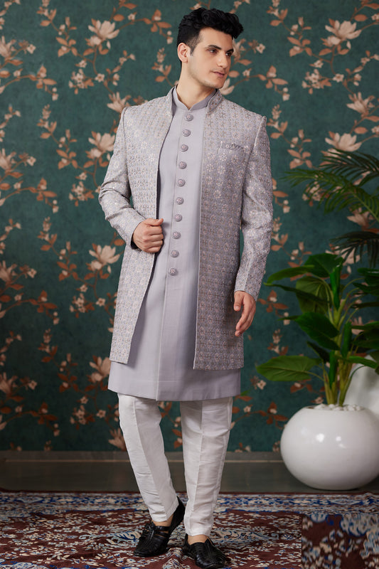 Grey Art Silk Indo Western (NMK-8247) - Nihal Fashions