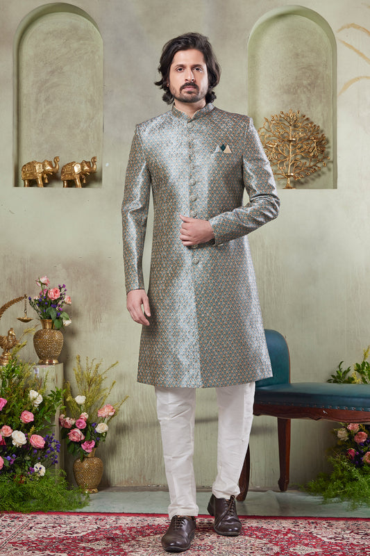 Grey Art Silk Indo Western (NMK-8421) - Nihal Fashions