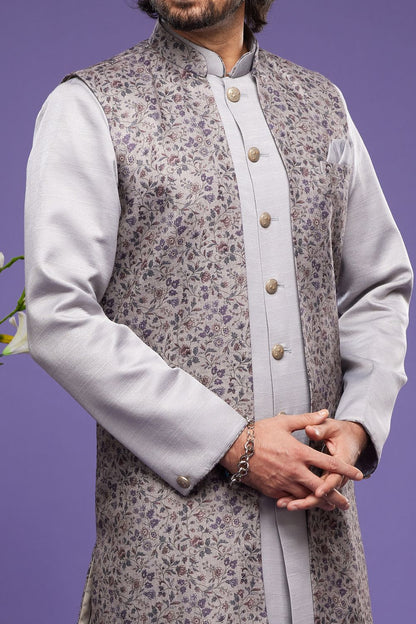 Grey Art Silk Indo Western with Long Jacket (NMK-7080) - Nihal Fashions
