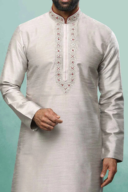 Grey Art Silk Kurta Pajama (NMK-6418)