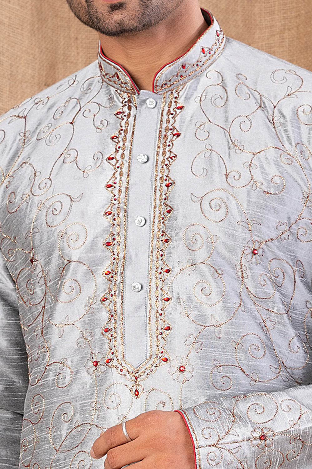 Grey Art Silk Kurta Pajama (NMK-8507) - Nihal Fashions
