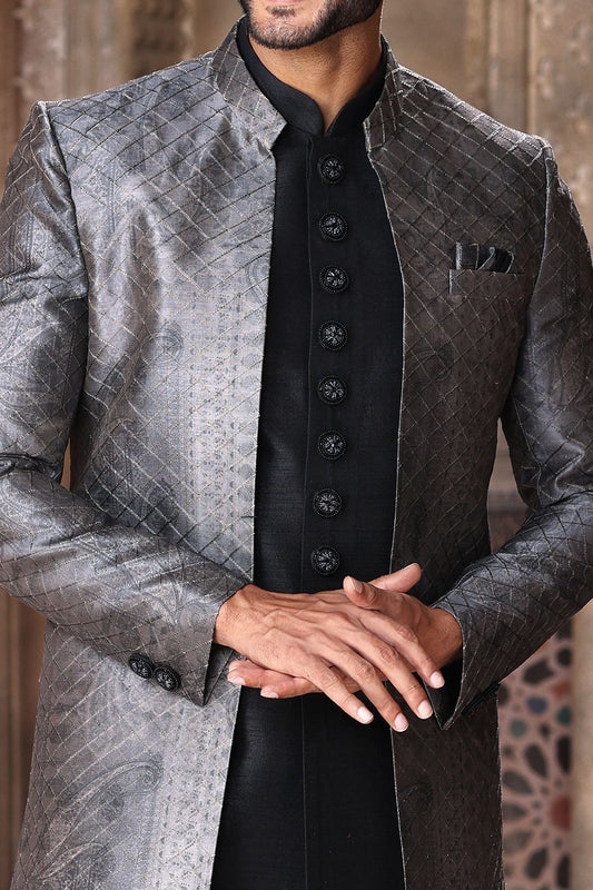 Grey Art Silk Mens Indo Western (NMK-6843) - Nihal Fashions