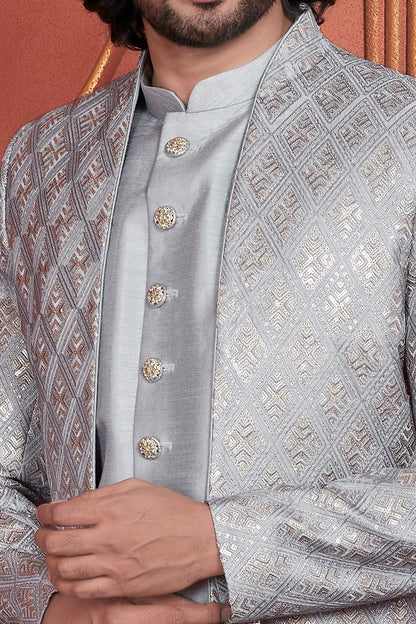 Grey Art Silk Mens Indo Western (NMK-7682) - Nihal Fashions