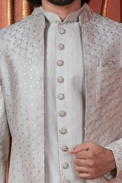 Grey Art Silk Mens Indo Western (NMK-7724) - Nihal Fashions