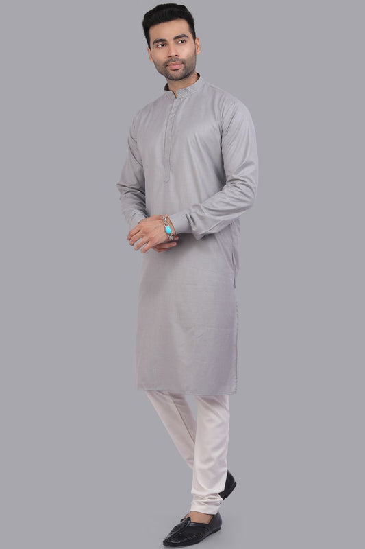 Grey Art Silk Mens Kurta Pajama (NMK-7512) - Nihal Fashions