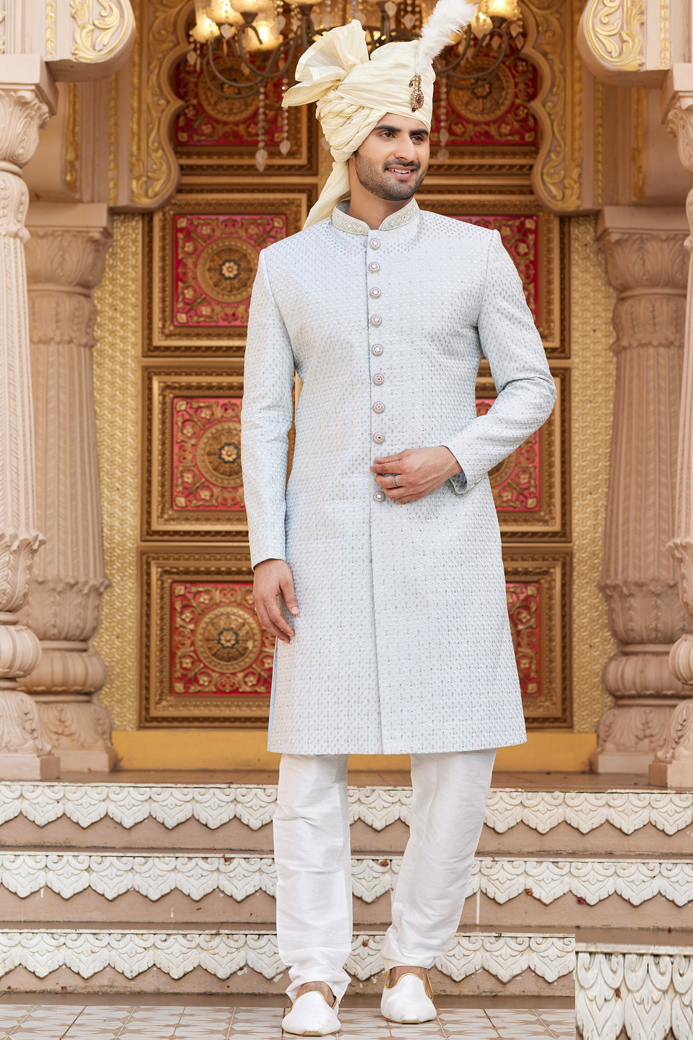 Grey Art Silk Sherwani for Men (NMK-8185) - Nihal Fashions
